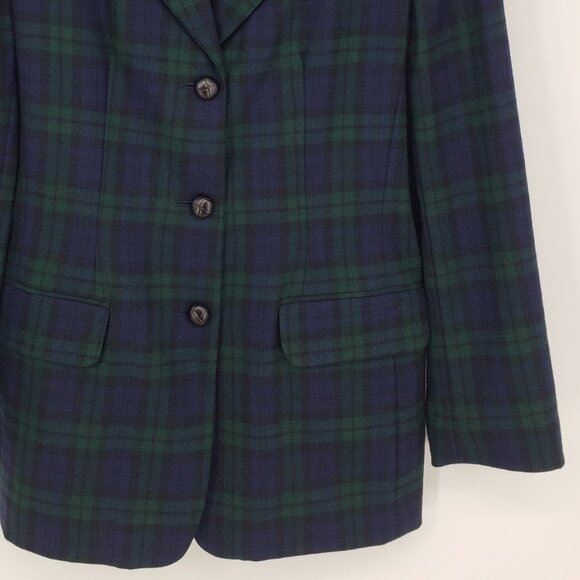 Talbots Vintage Wool Blackwatch Plaid Long Blazer Jacket 10 Velvet  Green Blue - Picture 5 of 8